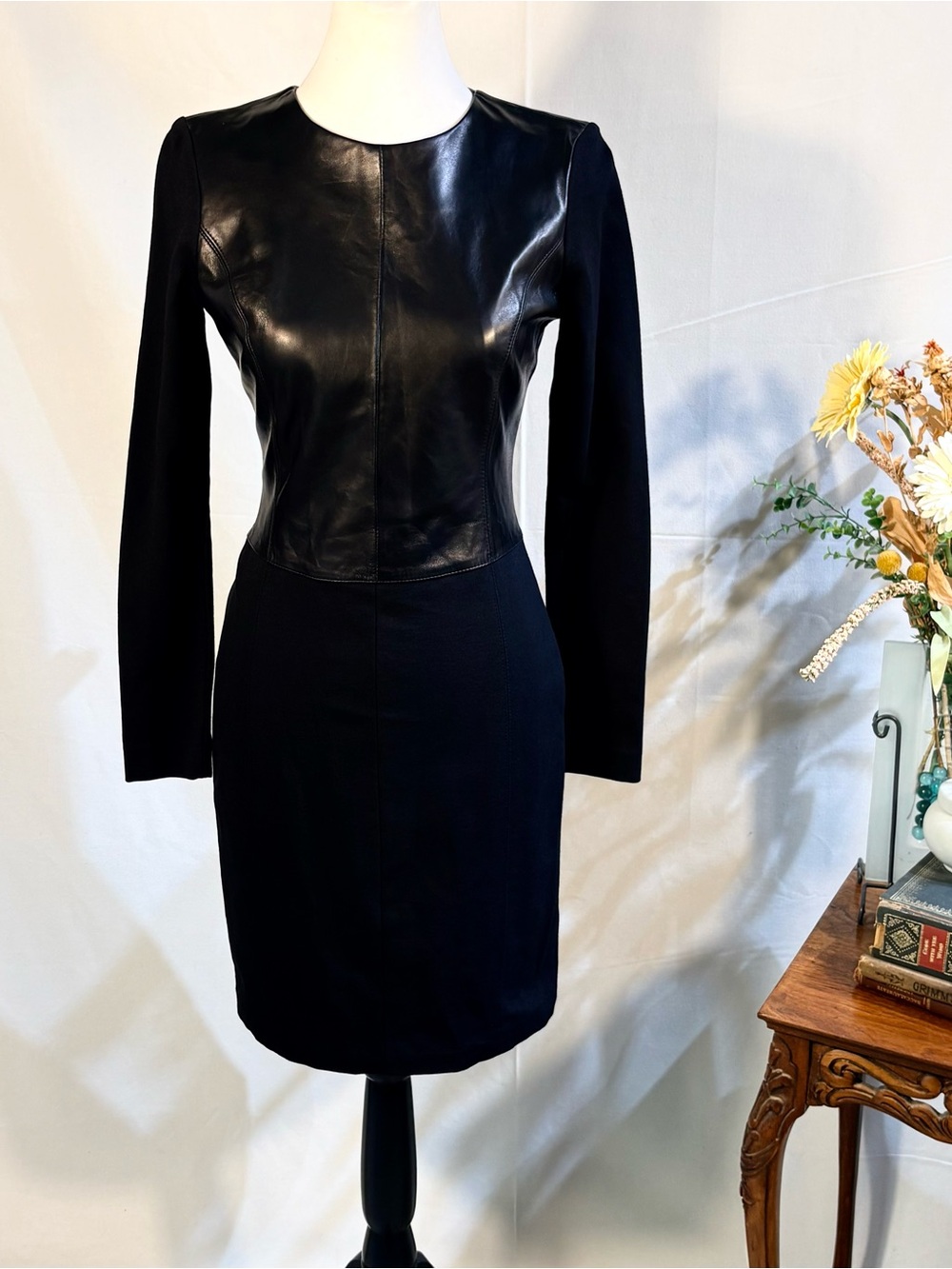 💥NWT Antonio Melani Kee Genuine Leather Long Sleeve Sheath Dress Black Sz 2🧡